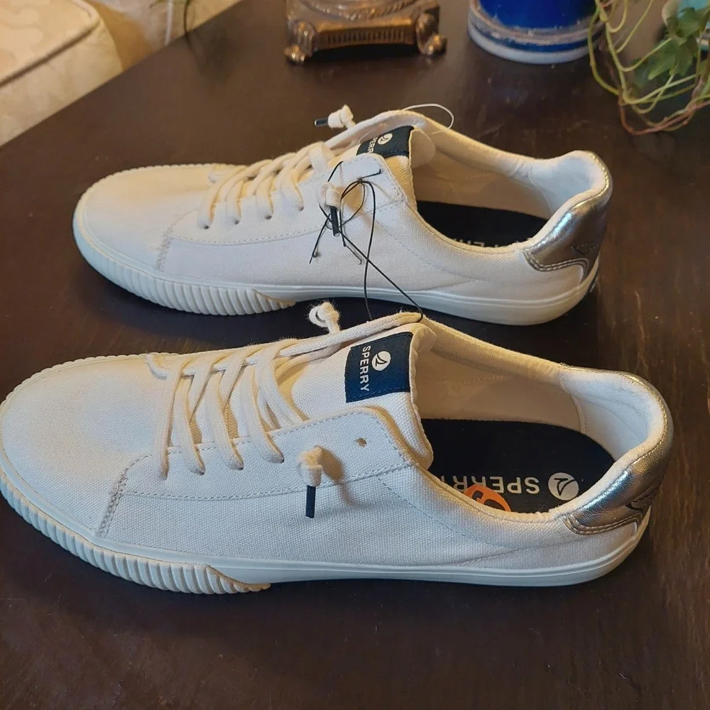 NEW! Sperry Women's Seabed LTT Canvas Sneakers White/Silver 10399093 Size 9.5M